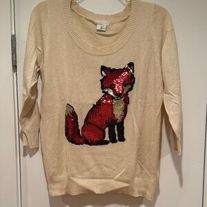 Urban Outfitters COOPERATIVE Cream Sweater with Sequin Fox NWOT